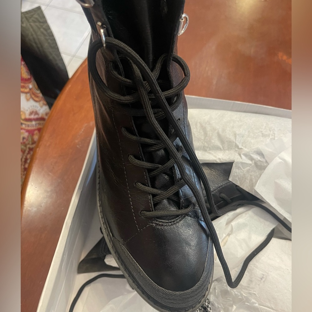 NWT Arezzo black leather combat boots size 10.5